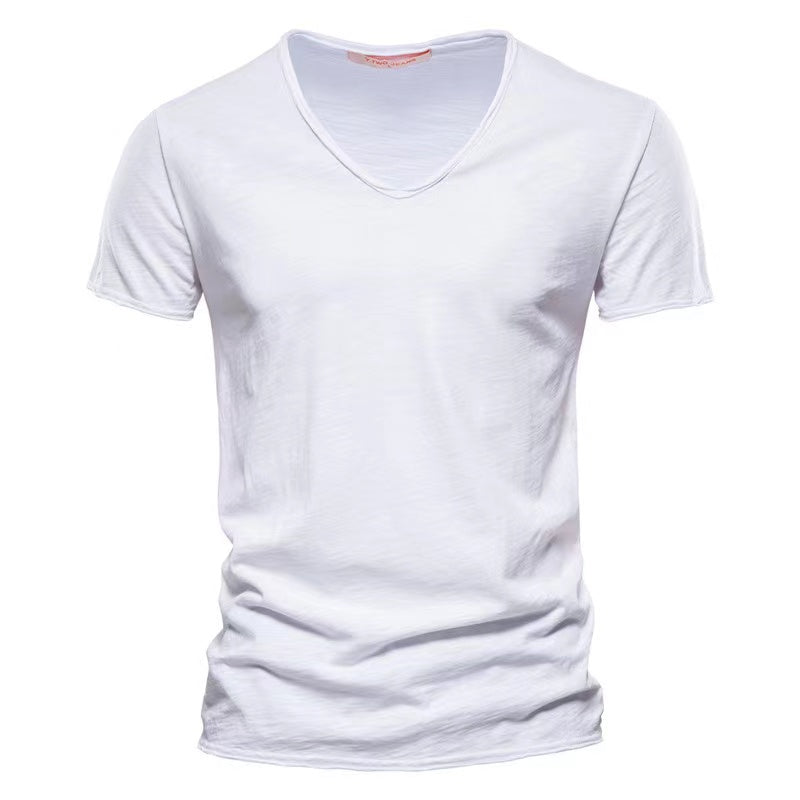 Men's Fashion Slim V-Neck Short Sleeve T-shirts White
