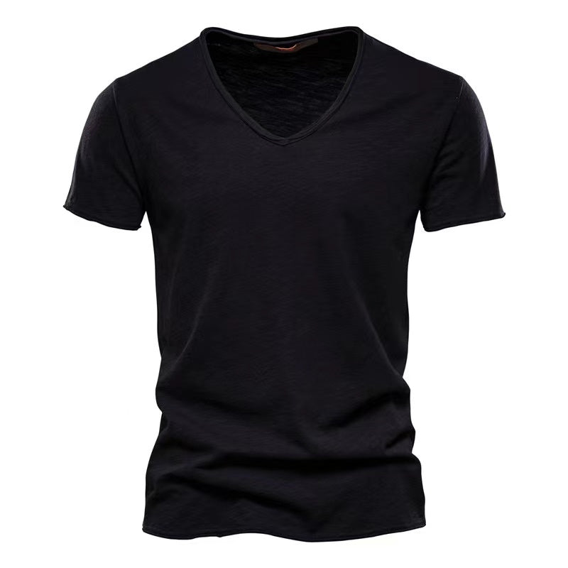 Men's Fashion Slim V-Neck Short Sleeve T-shirts Black